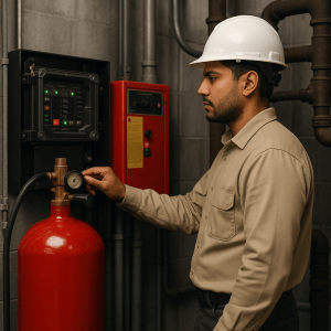 FIRE PROTECTION CONTRACTOR INSPECTING A CO2 SYSTEM
